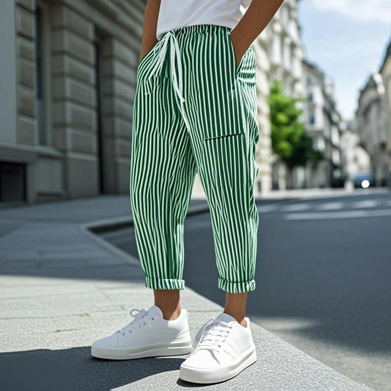 Men's Casal Cotn Blend Striped Elastic Waist Tapered Pants - Image 5