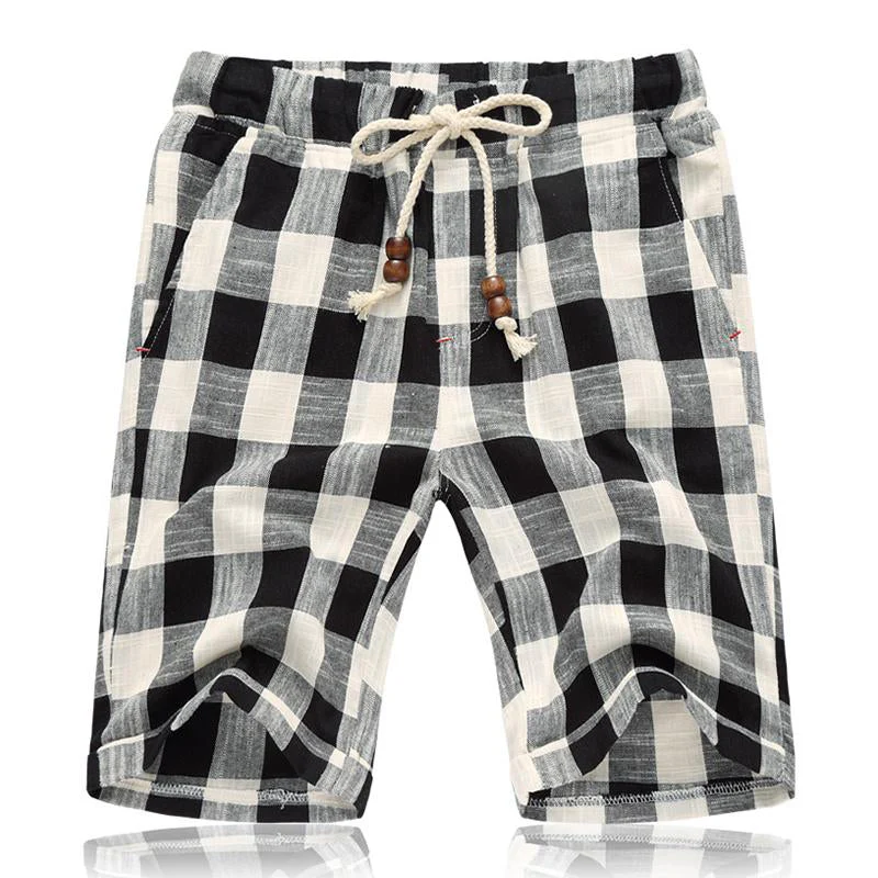 Men's Casal Cotn Linen Stripe Elastic Waist Straight Shorts - Image 10