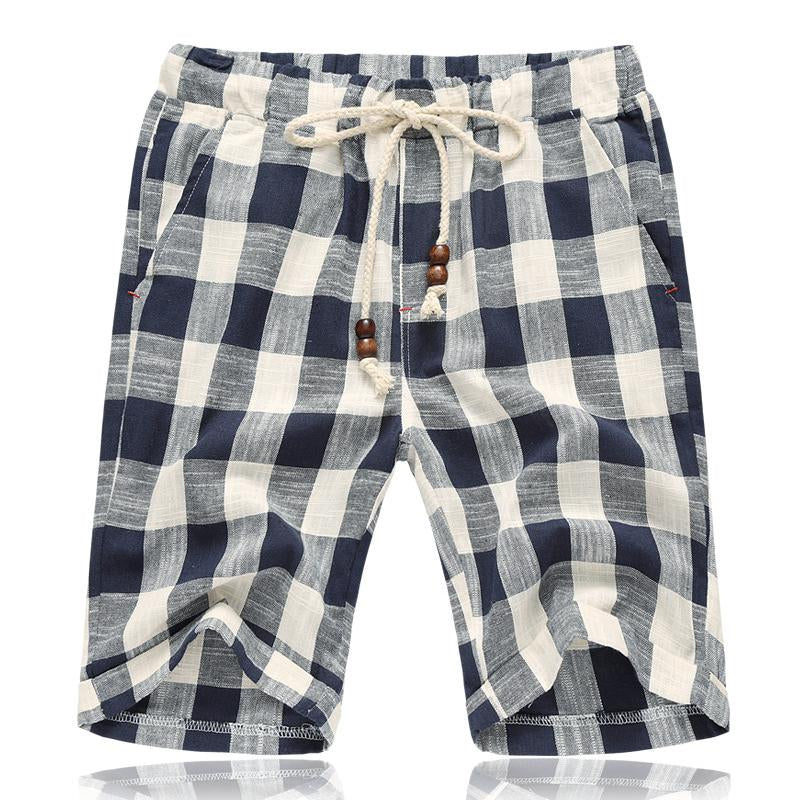 Men's Casal Cotn Linen Stripe Elastic Waist Straight Shorts - Image 11