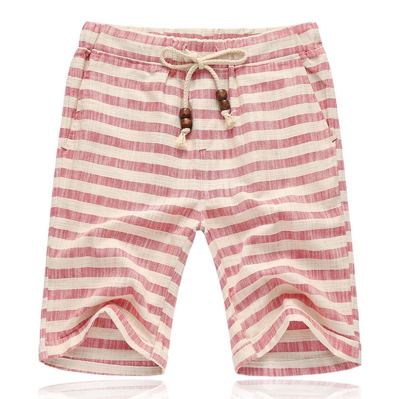 Men's Casal Cotn Linen Stripe Elastic Waist Straight Shorts - Image 13