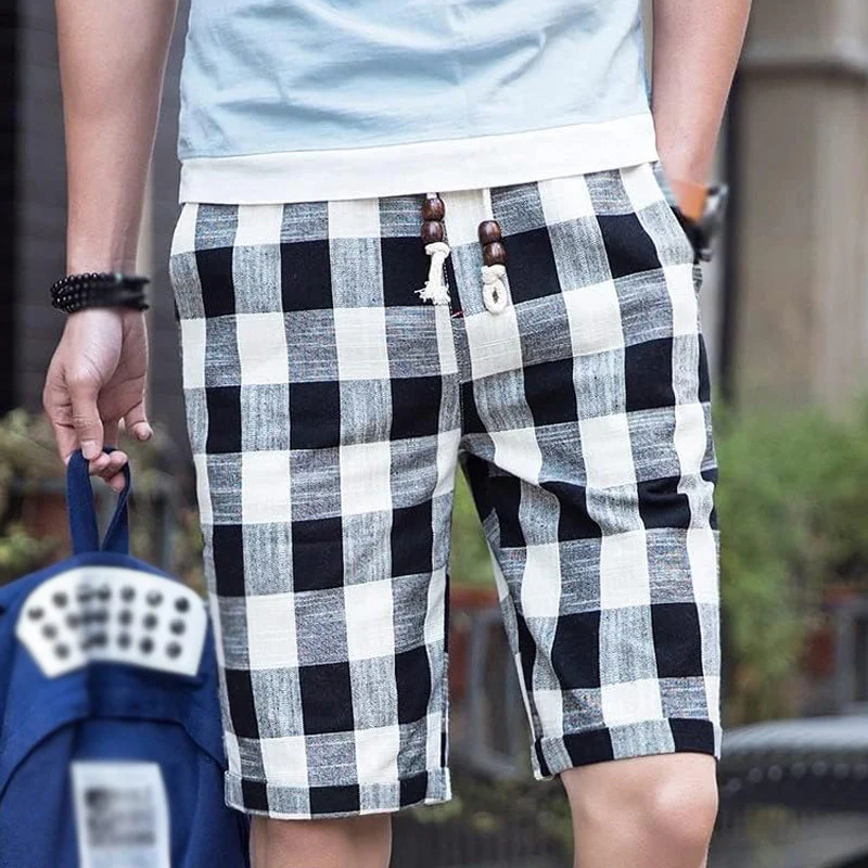 Men's Casal Cotn Linen Stripe Elastic Waist Straight Shorts - Image 2