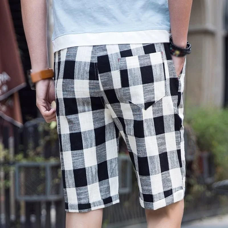 Men's Casal Cotn Linen Stripe Elastic Waist Straight Shorts - Image 3