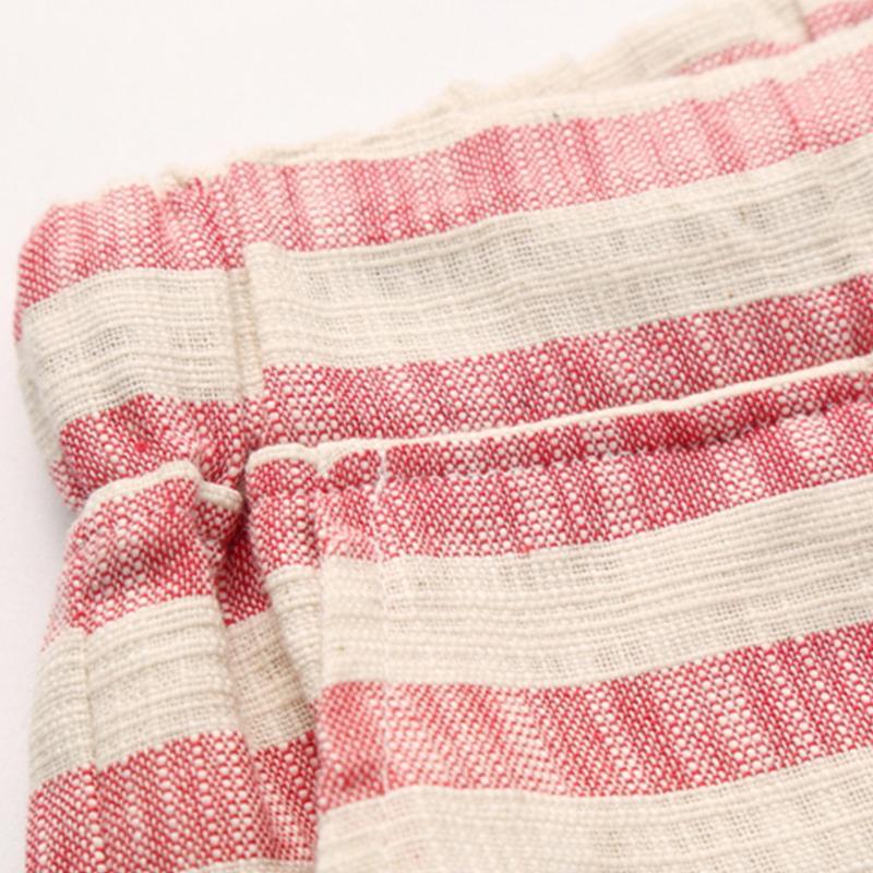 Men's Casal Cotn Linen Stripe Elastic Waist Straight Shorts - Image 4