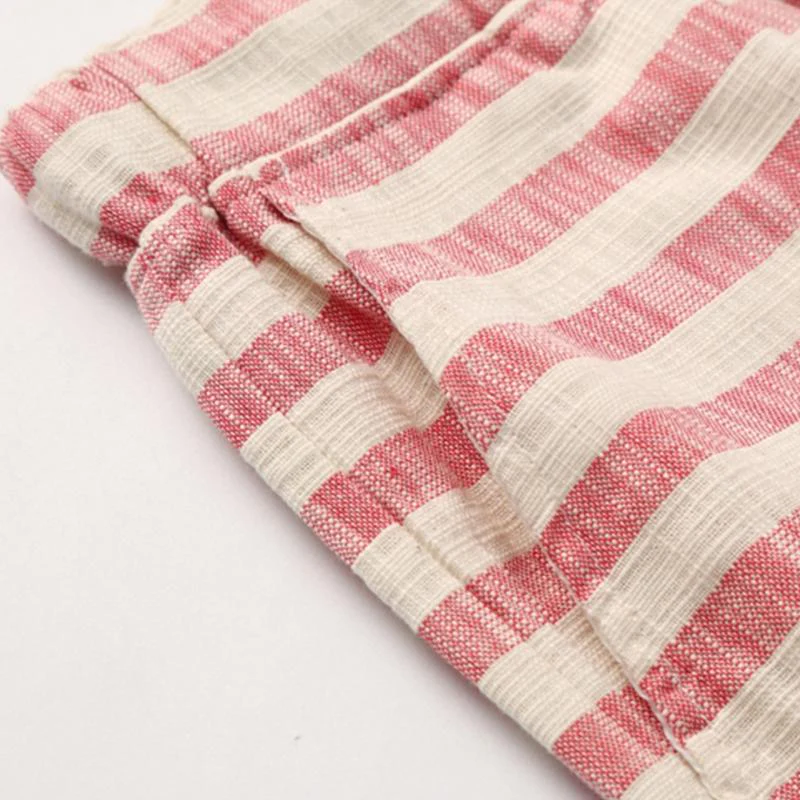 Men's Casal Cotn Linen Stripe Elastic Waist Straight Shorts - Image 6