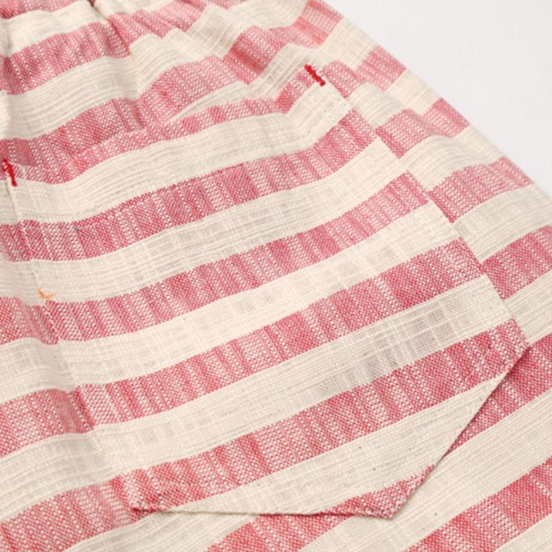Men's Casal Cotn Linen Stripe Elastic Waist Straight Shorts - Image 7