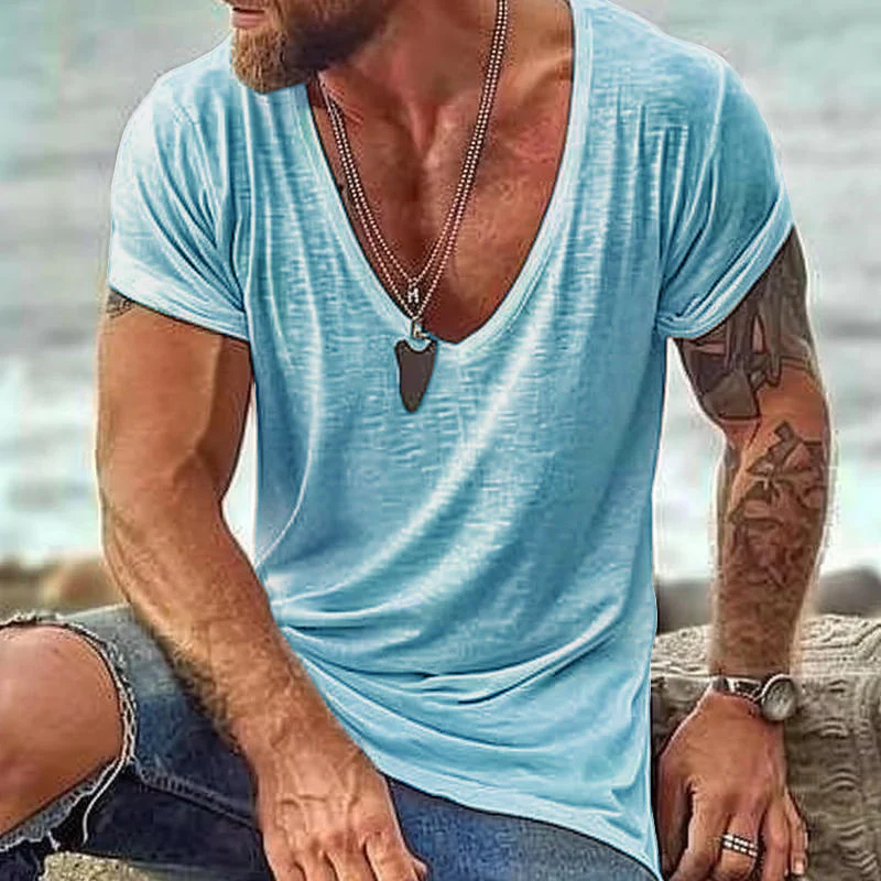 Men's Casal Cotn V Neck Short-Sleeved T-Shirt - Image 2