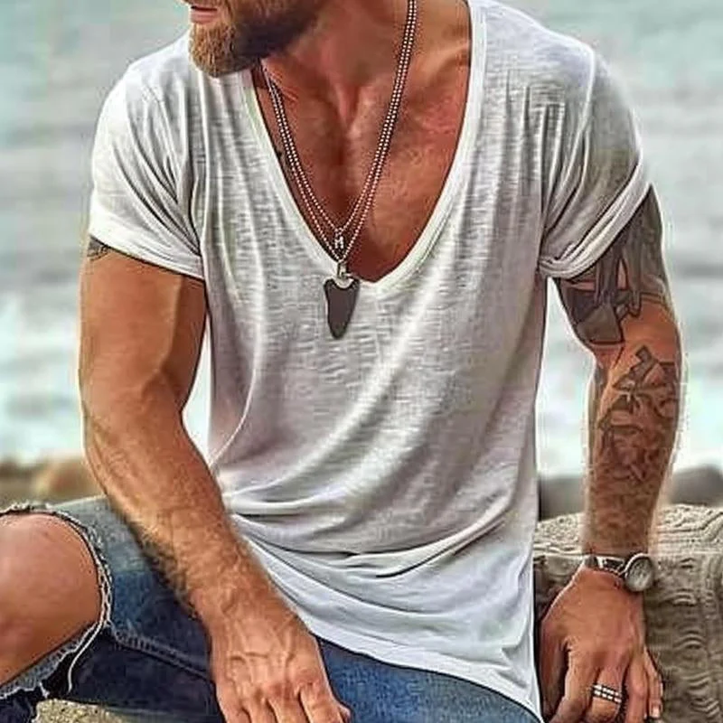 Men's Casal Cotn V Neck Short-Sleeved T-Shirt - Image 3