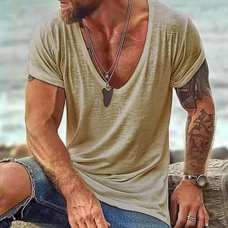 Men's Casal Cotn V Neck Short-Sleeved T-Shirt - Image 5