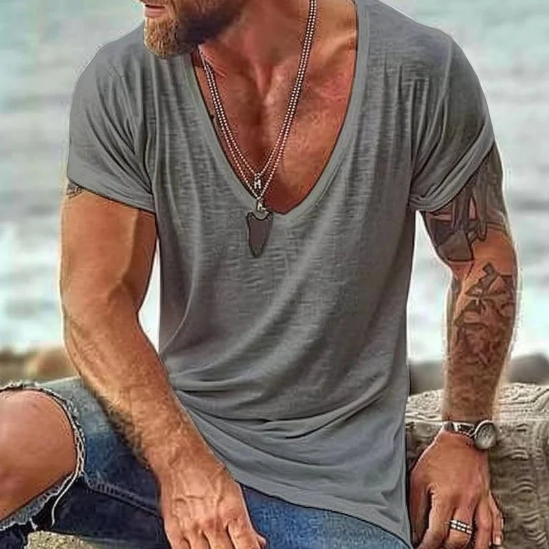Men's Casal Cotn V Neck Short-Sleeved T-Shirt - Image 6