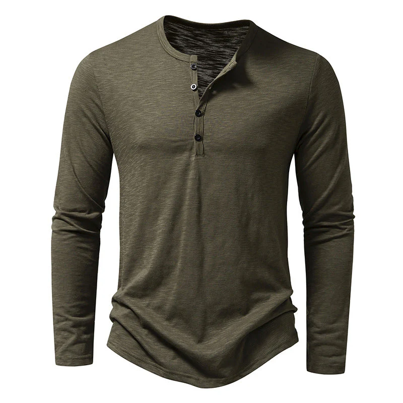Men's Casal Henley Collar Solid Long Sleeve T-Shirt - Image 2