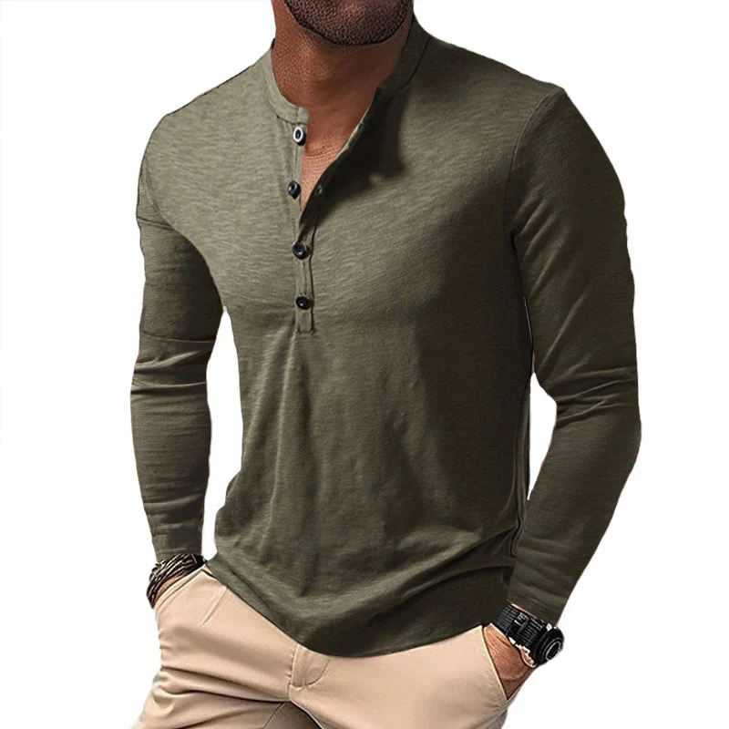 Men's Casal Henley Collar Solid Long Sleeve T-Shirt - Image 4