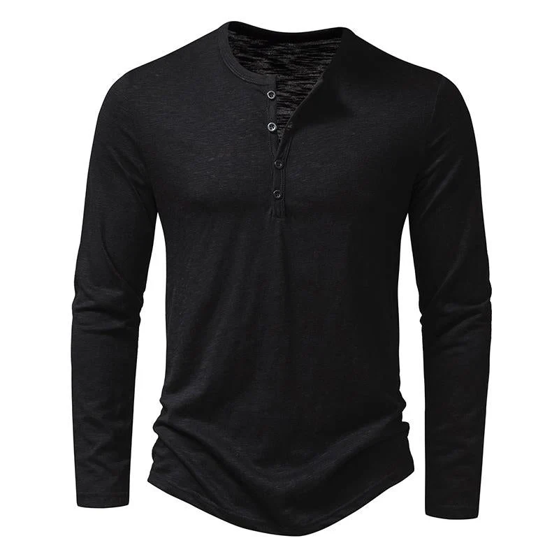 Men's Casal Henley Collar Solid Long Sleeve T-Shirt - Image 5