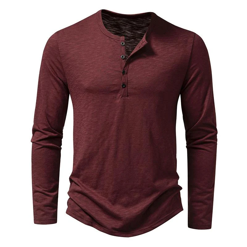 Men's Casal Henley Collar Solid Long Sleeve T-Shirt - Image 7