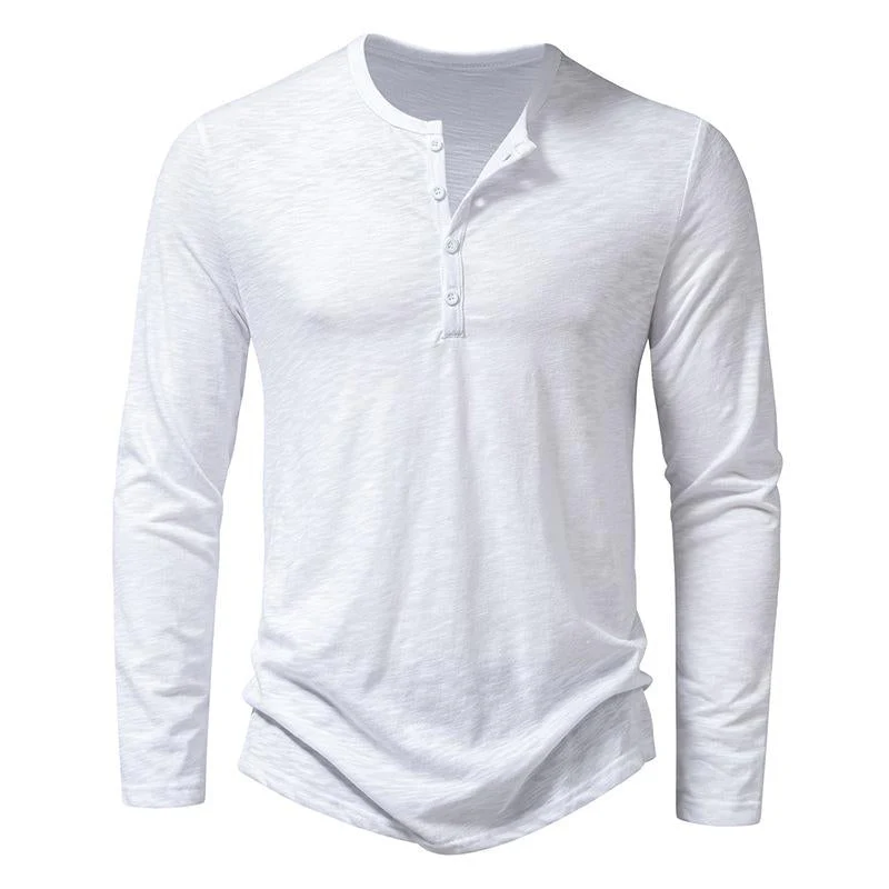 Men's Casal Henley Collar Solid Long Sleeve T-Shirt - Image 8