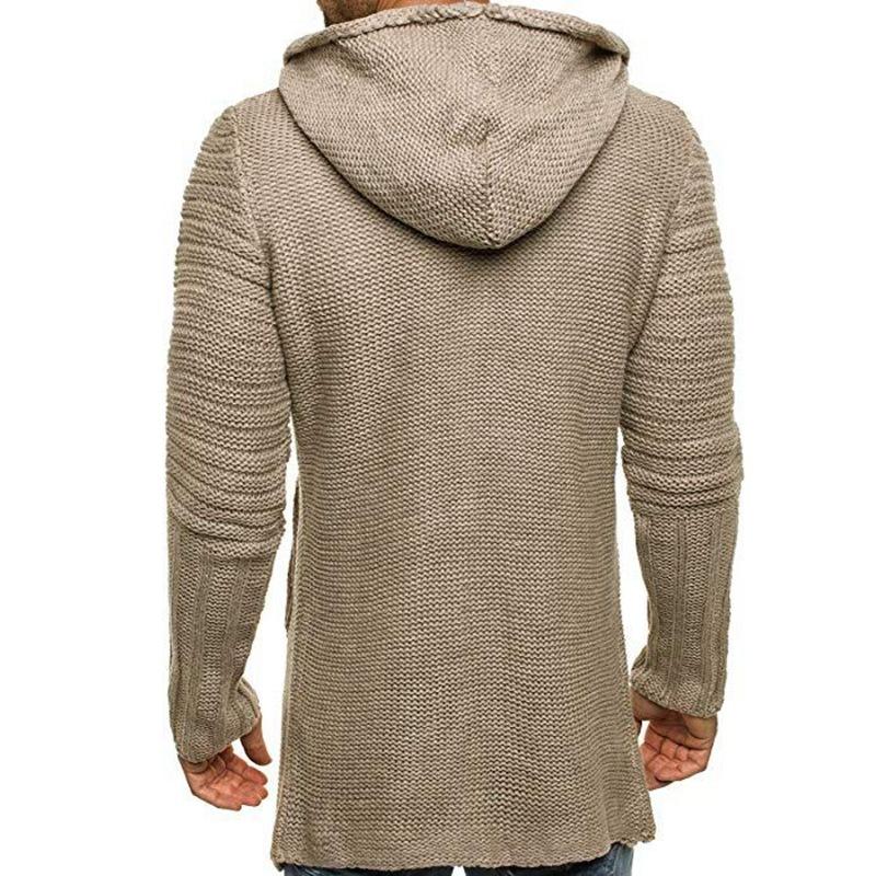 Men's Casual Hooded Single Breasted Long Sleeve Mid Length Knit Cardigan - Image 3