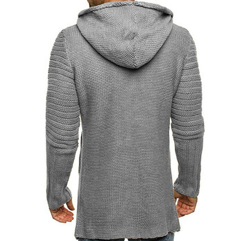 Men's Casual Hooded Single Breasted Long Sleeve Mid Length Knit Cardigan - Image 4