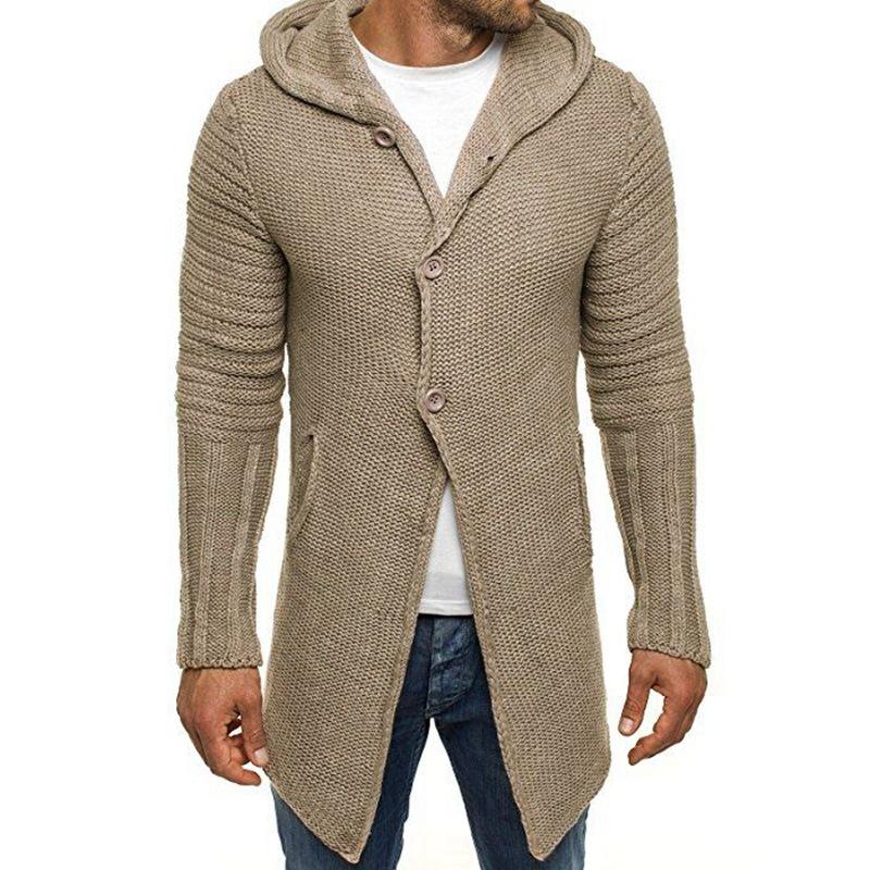 Men's Casual Hooded Single Breasted Long Sleeve Mid Length Knit Cardigan - Image 5