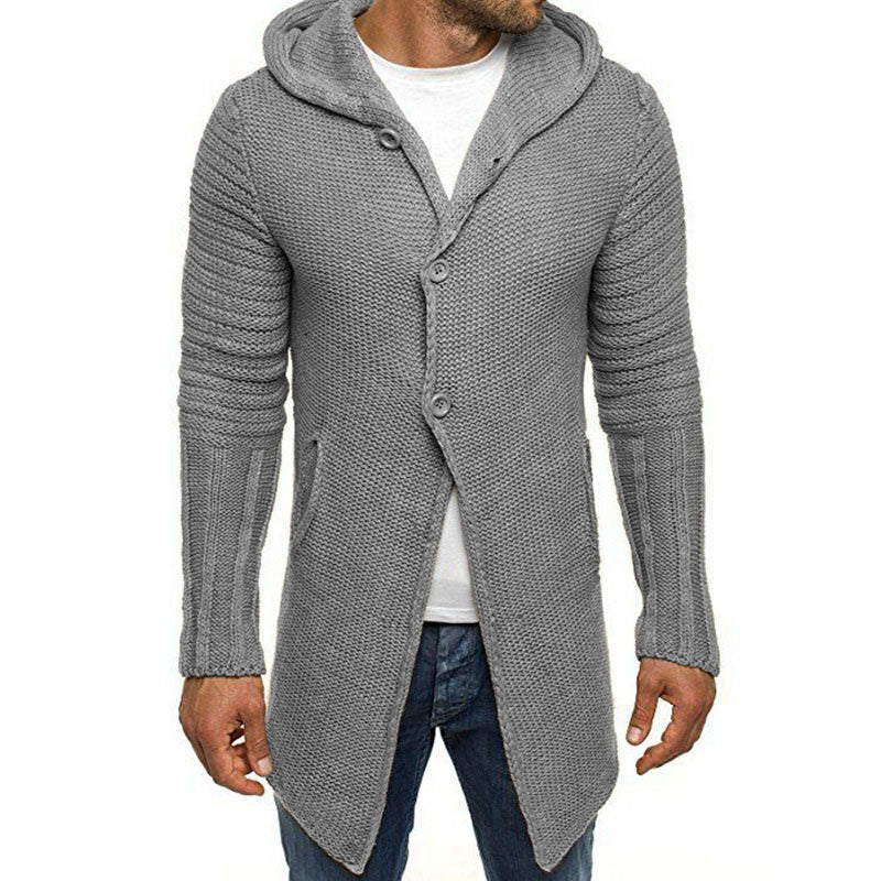Men's Casual Hooded Single Breasted Long Sleeve Mid Length Knit Cardigan - Image 6