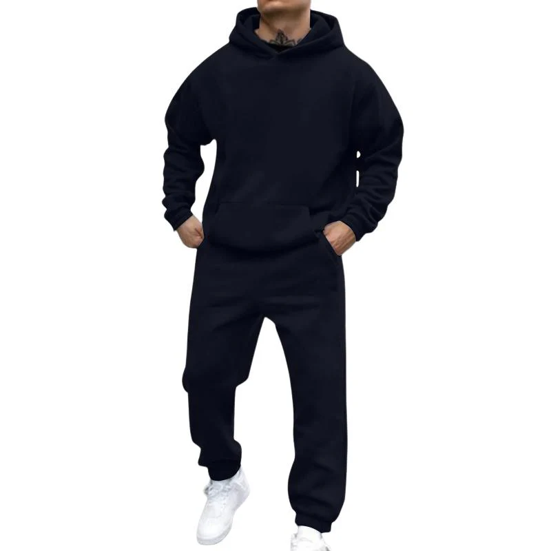 Men's Casal Loose Fleece Long-sleeved Hoodie Sweatpants Set - Image 2