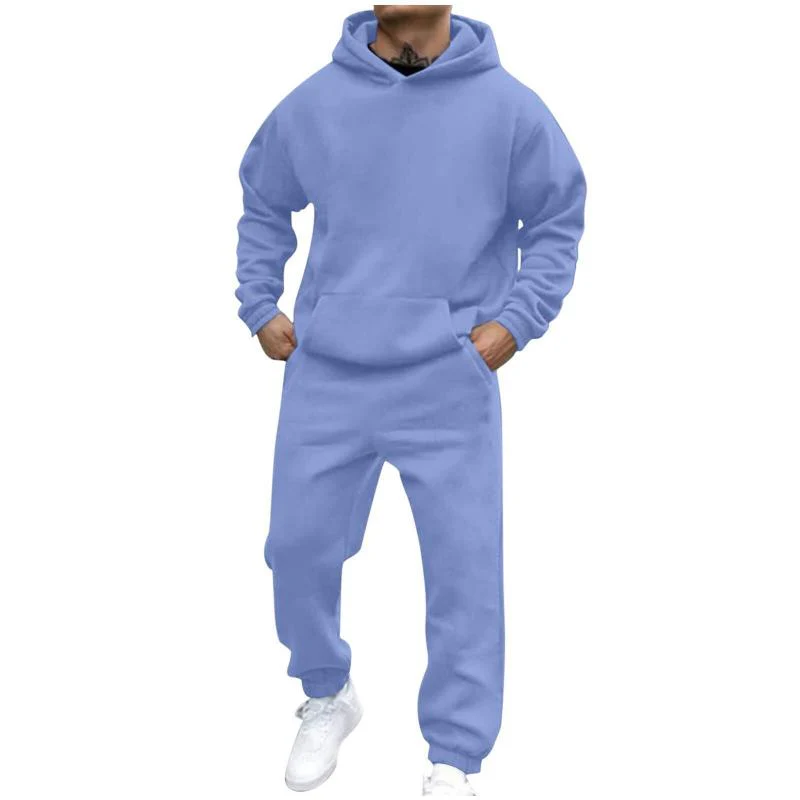 Men's Casal Loose Fleece Long-sleeved Hoodie Sweatpants Set - Image 3