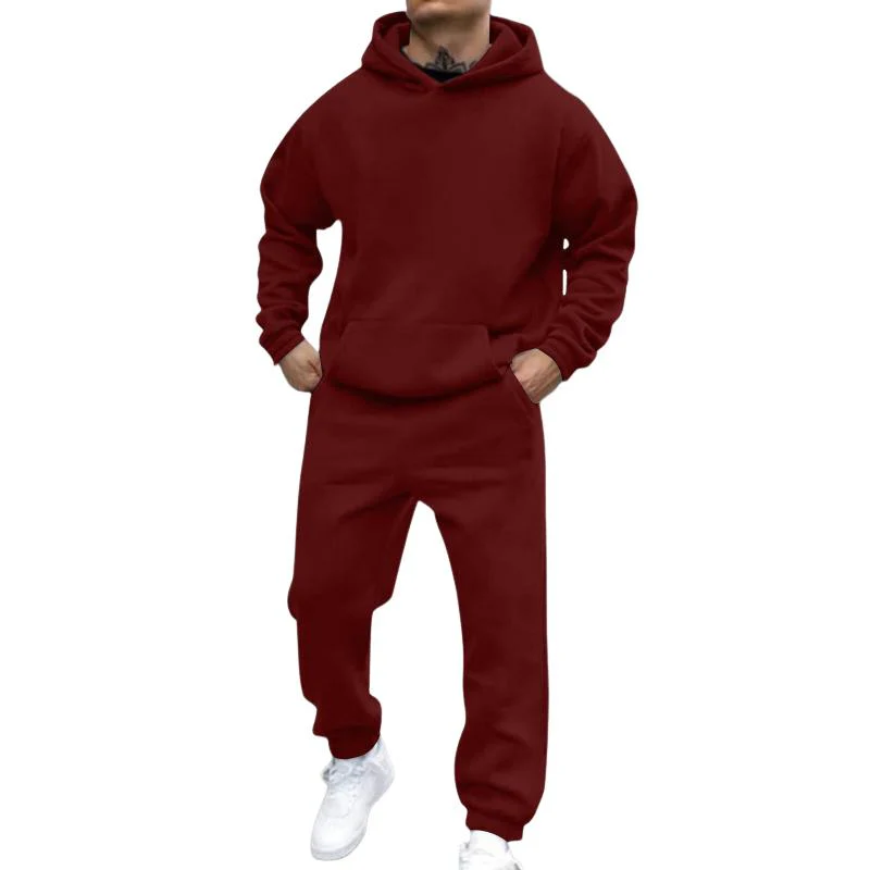 Men's Casal Loose Fleece Long-sleeved Hoodie Sweatpants Set - Image 5