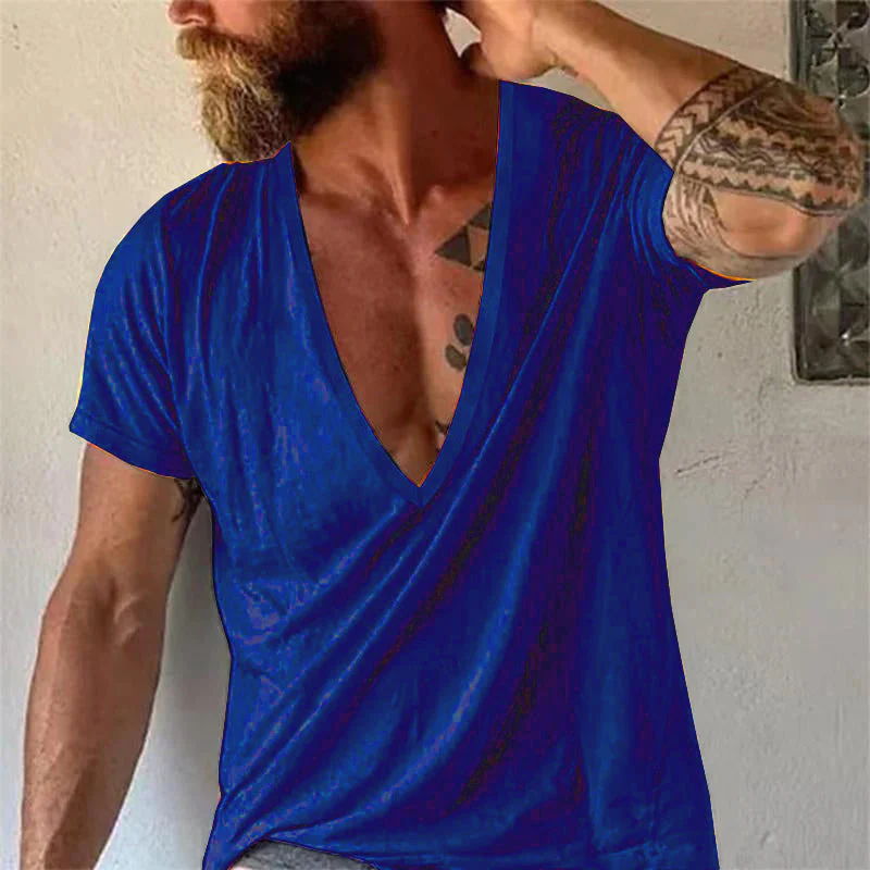 Men's Casal Solid Color Breathable Cotn V-Neck Short-Sleeved T-Shirt - Image 10