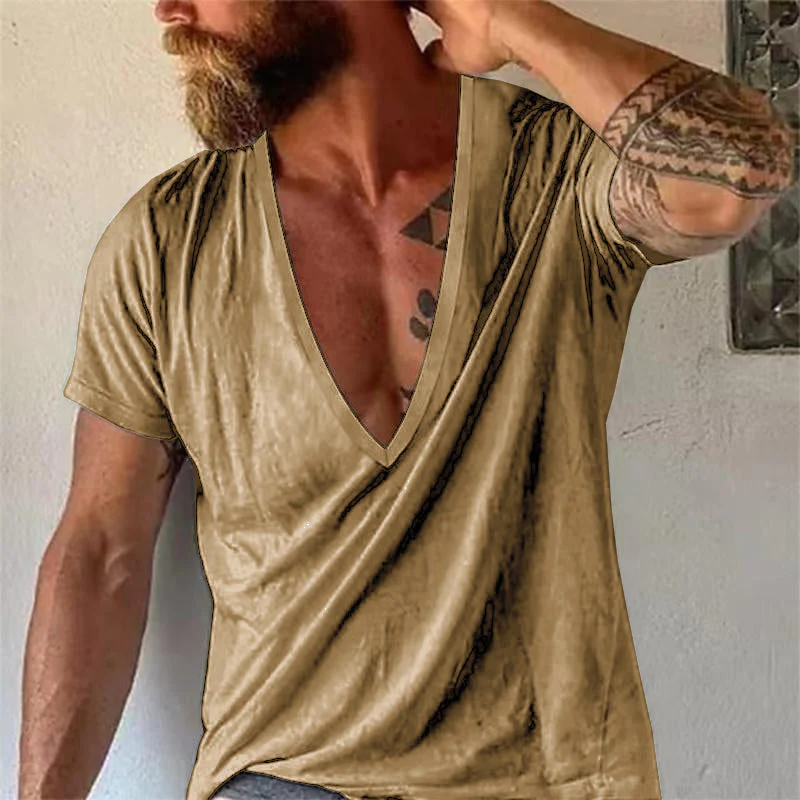 Men's Casal Solid Color Breathable Cotn V-Neck Short-Sleeved T-Shirt - Image 5