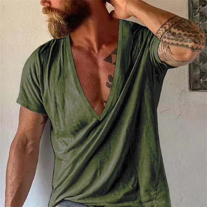 Men's Casal Solid Color Breathable Cotn V-Neck Short-Sleeved T-Shirt - Image 6