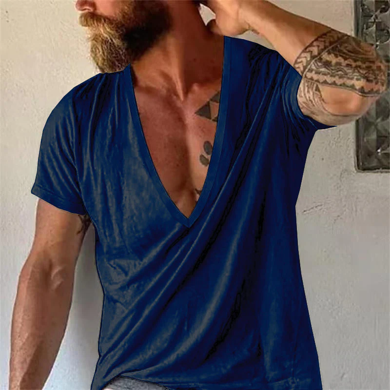 Men's Casal Solid Color Breathable Cotn V-Neck Short-Sleeved T-Shirt - Image 8