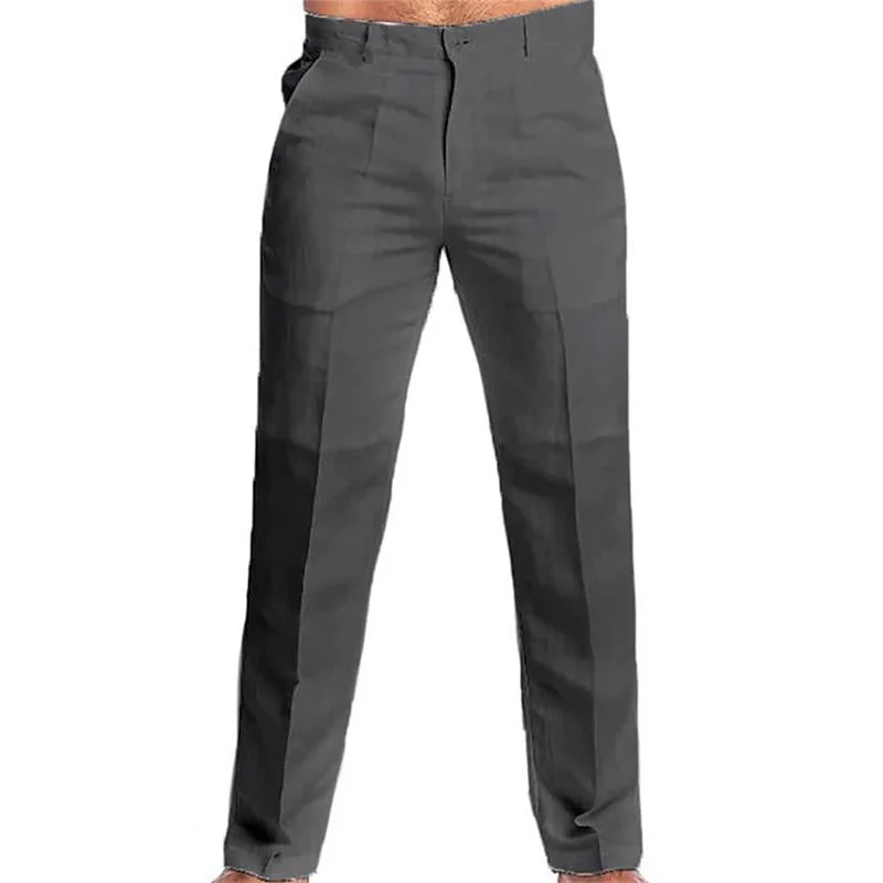 Men's Casal Solid Color Linen Blend Loose Casal Pants - Image 5