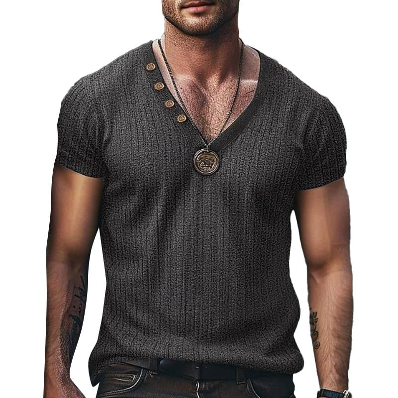 Men's Casal Solid Color Pit Article Fabrics V-Neck Short Sleeve T-Shirt - Image 2