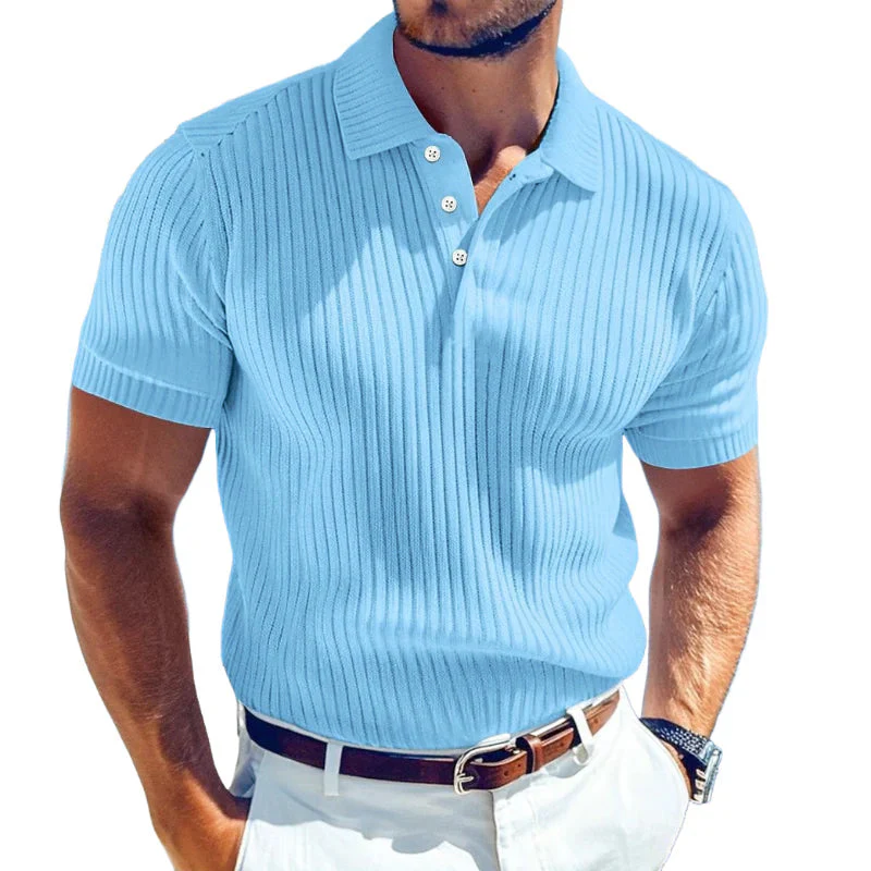 Men's Casal Solid Color Softnit Lapel SliShort Sleeve Polo Shirt SweaterM - Image 4