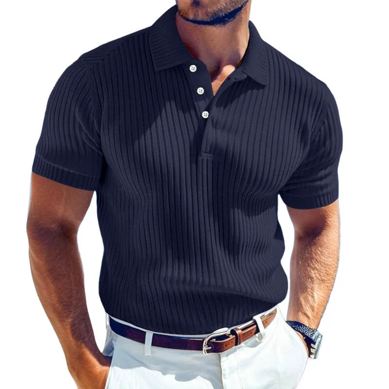Men's Casal Solid Color Softnit Lapel SliShort Sleeve Polo Shirt SweaterM - Image 5