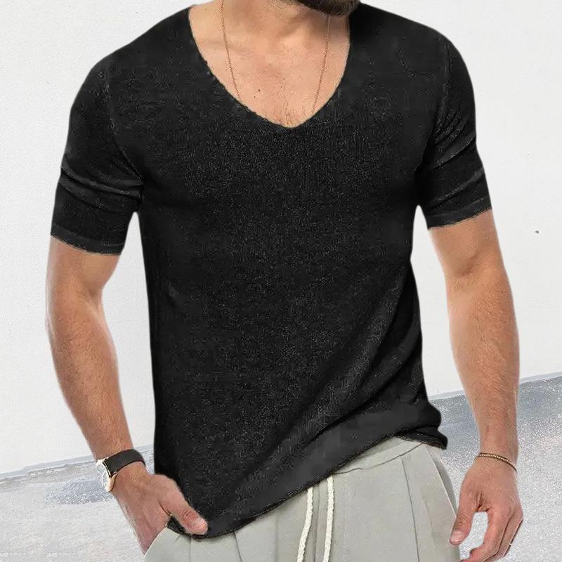 Men's Casal Solid Color V -Neck Short -Sleevednit Sweater - Image 3