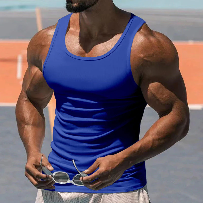 Men's Casal Sports Solid Color Crew Neck Cotn Blend Tank p - Image 2