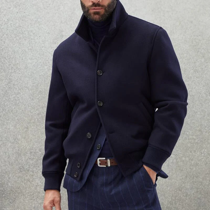 Men's Casal Stand Collar Wool Blend Single Breasted Bomber Jacket - Image 3