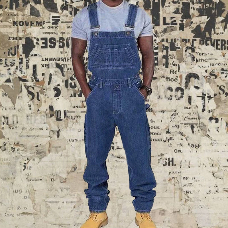 Men's Casual Washed Denim Multi-pocket Loose Overalls - Image 2
