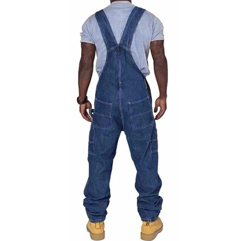 Men's Casual Washed Denim Multi-pocket Loose Overalls - Image 3