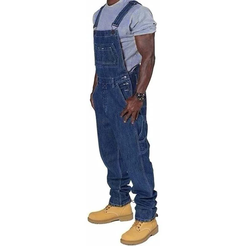 Men's Casual Washed Denim Multi-pocket Loose Overalls - Image 4