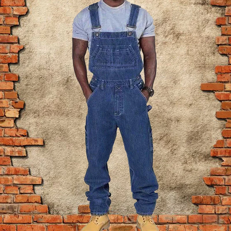 Men's Casual Washed Denim Multi-pocket Loose Overalls - Image 5
