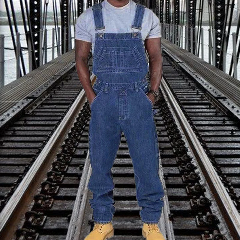 Men's Casual Washed Denim Multi-pocket Loose Overalls - Image 7