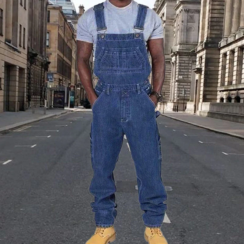 Men's Casual Washed Denim Multi-pocket Loose Overalls - Image 8