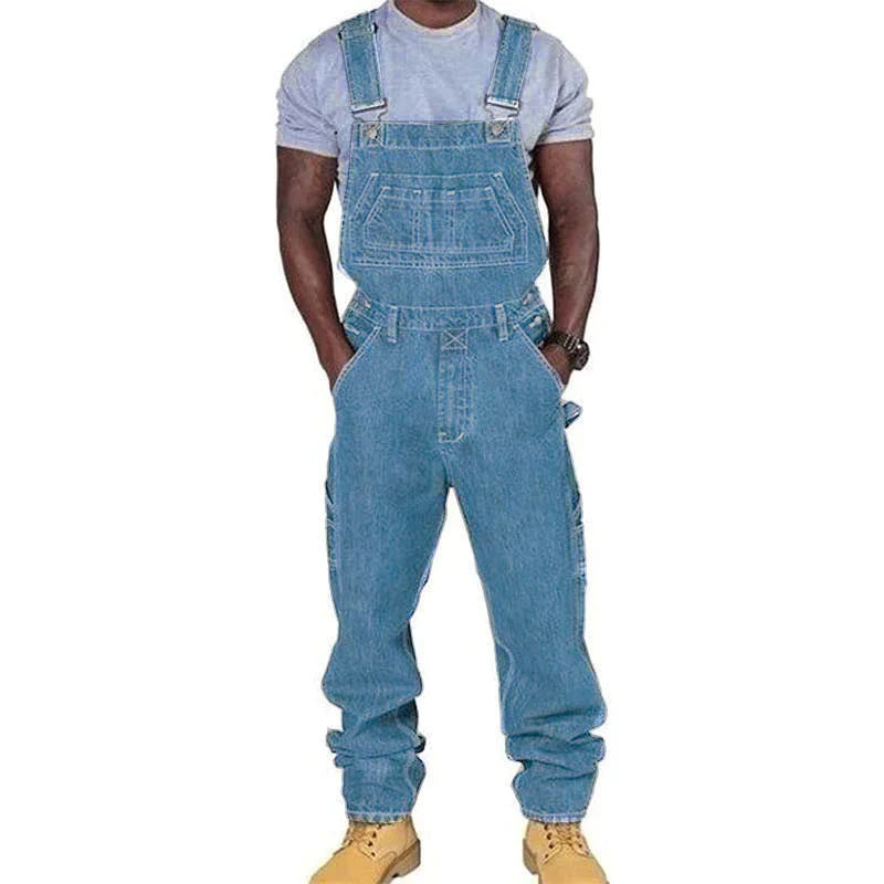 Men's Casual Washed Denim Multi-pocket Loose Overalls - Image 9