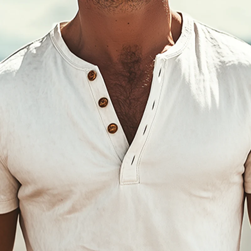 Men's Classic American Vine Henley Collar Sede Short Sleeve T-Shirt - Image 4
