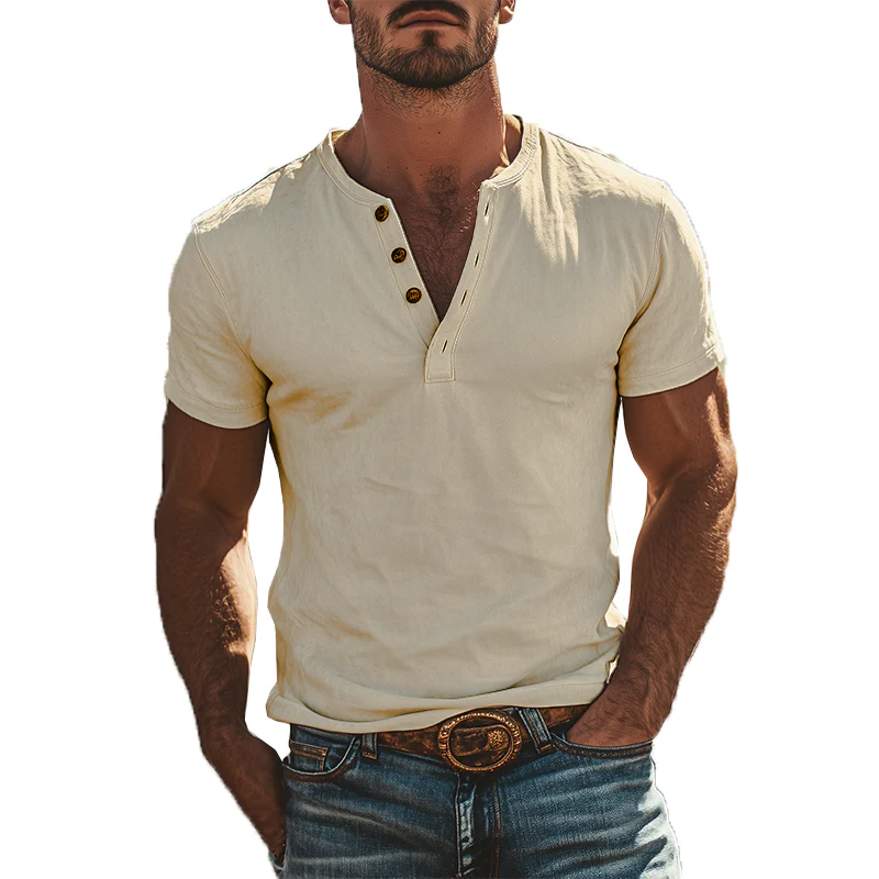 Men's Classic American Vine Henley Collar Sede Short Sleeve T-Shirt - Image 8