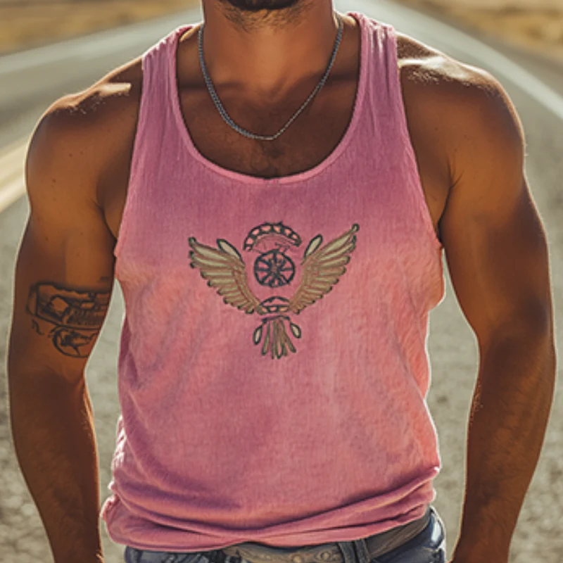 Men's Classic Casal American Retro Embroiderednit Striped Tank p - Image 4