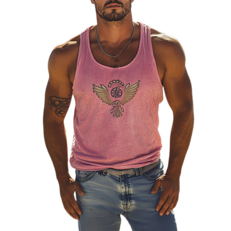 Men's Classic Casal American Retro Embroiderednit Striped Tank p - Image 7