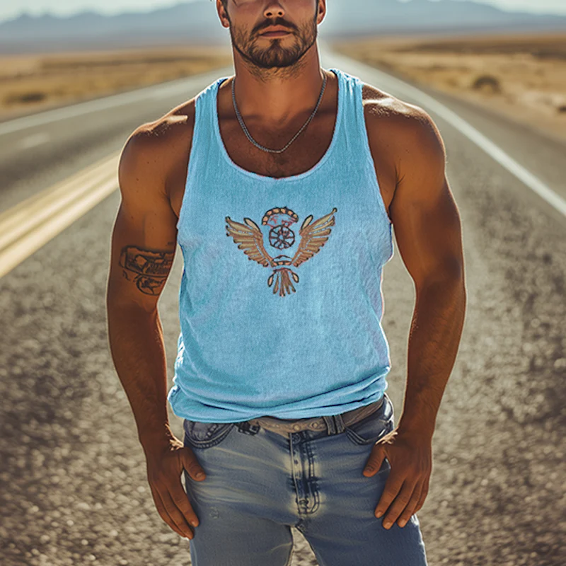 Men's Classic Casal American Retro Embroiderednit Striped Tank p - Image 8