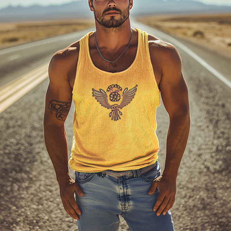 Men's Classic Casal American Retro Embroiderednit Striped Tank p - Image 9