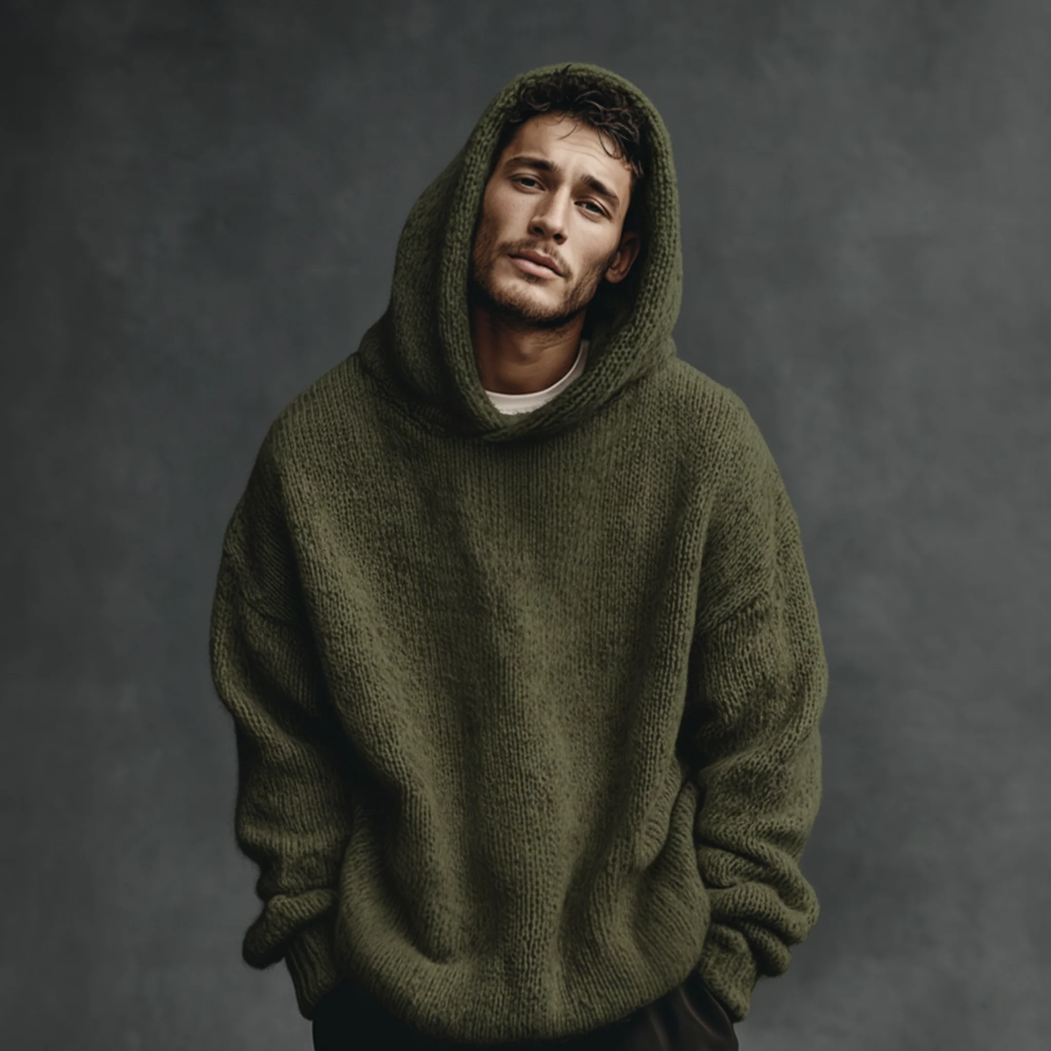 Men's Classic Casal Hooded Loose Sweater - Image 7